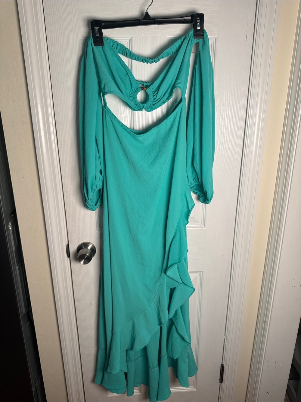 Teal Cutout Ruffle Maxi Dress - Women